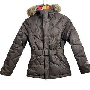 The North Face Grey Down Jacket with Faux Fur Trim